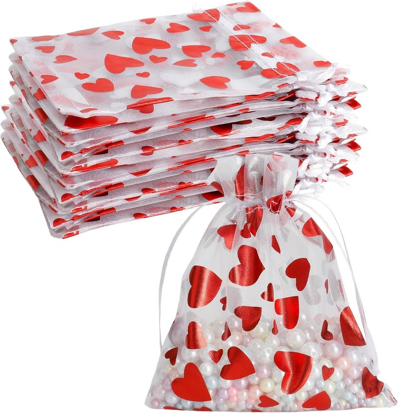 BOEIAC Heart Organza Bags, 50PCS Organza Gift Bag, Drawstring Sheer Mesh Gift Bag 3 x 4 inch, Mesh Jewelry Pouches, Mini Candy Bag for Valentine's Day, Christmas, Mother's Day, Wedding Party Favors - Image 1